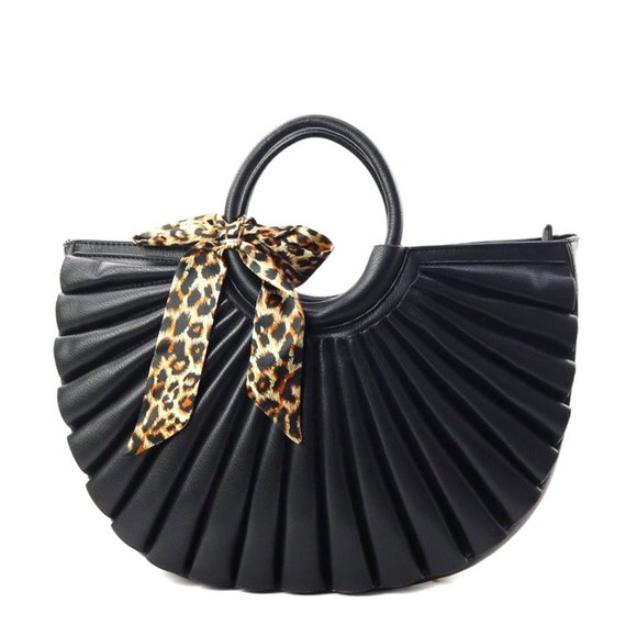 Handbags - Unique Half Moon Satchel and Crossbody Handbag - 2 in 1 - Black - Free Bag Scarf